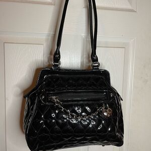 Lulu by Lulu Guinness black quilted heart patent faux leather shoulder b…